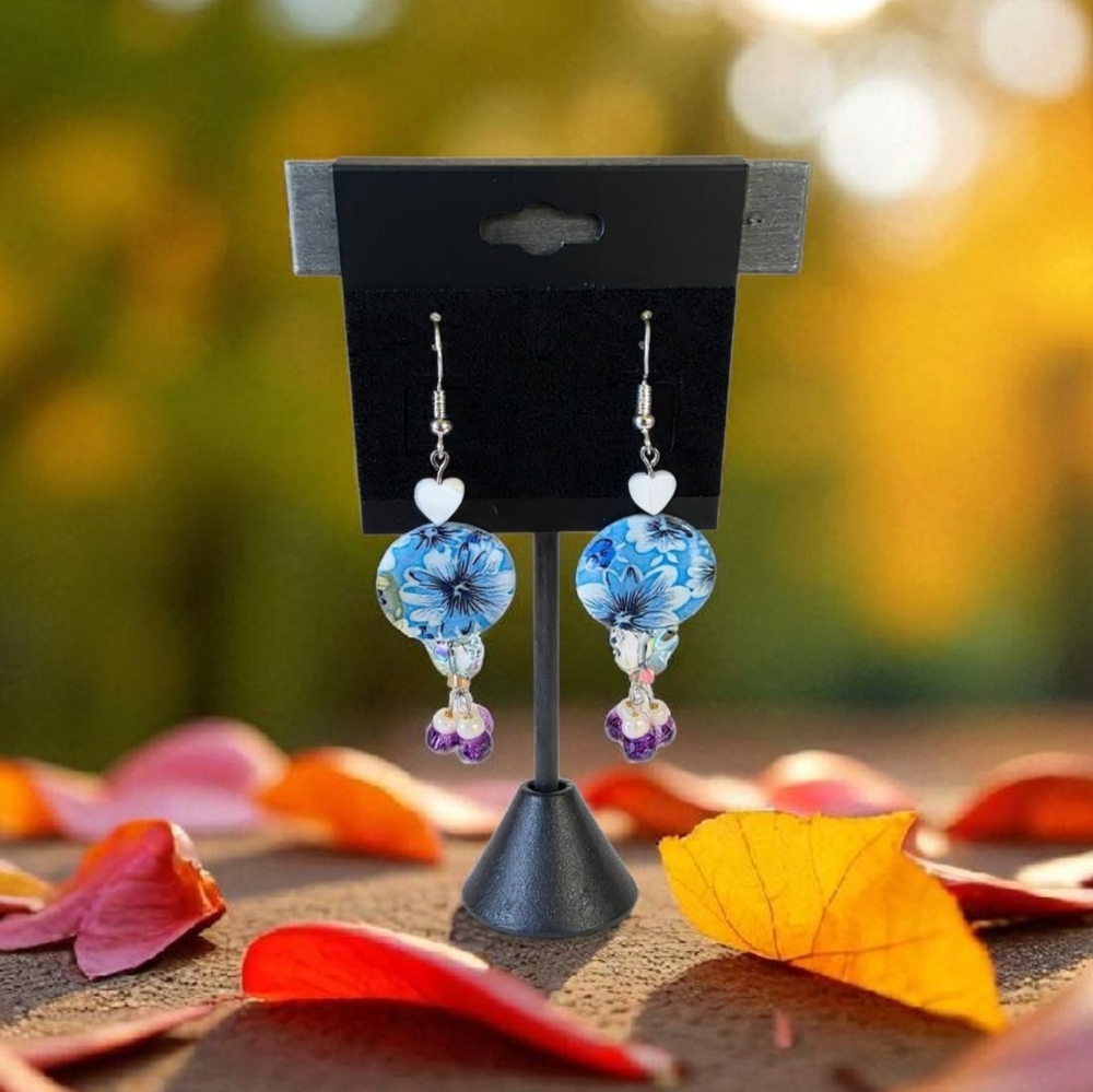 Chic Blue and Purple Floral Earrings
